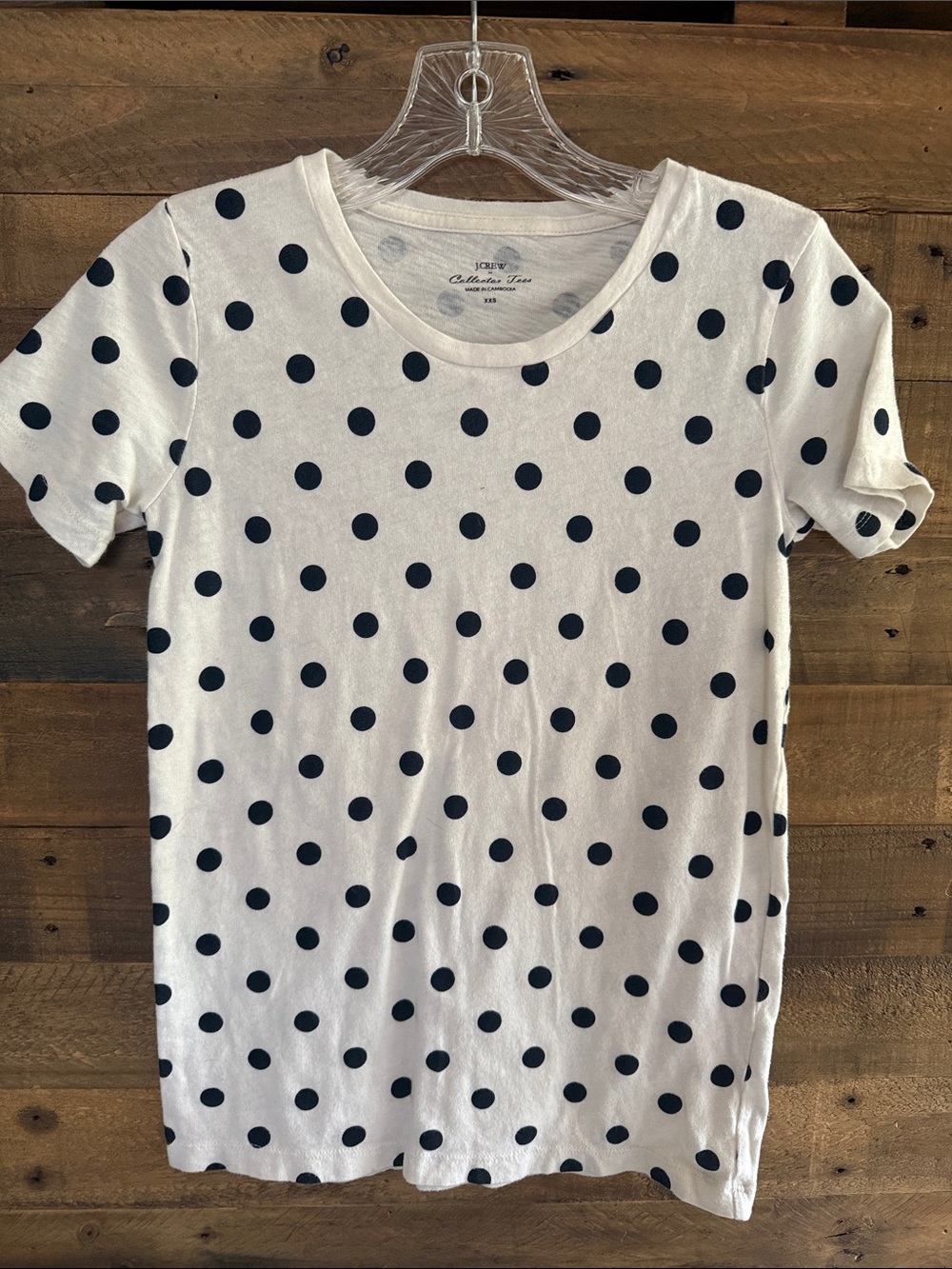 J. Crew Cotton White Tee with Black Polka Dots